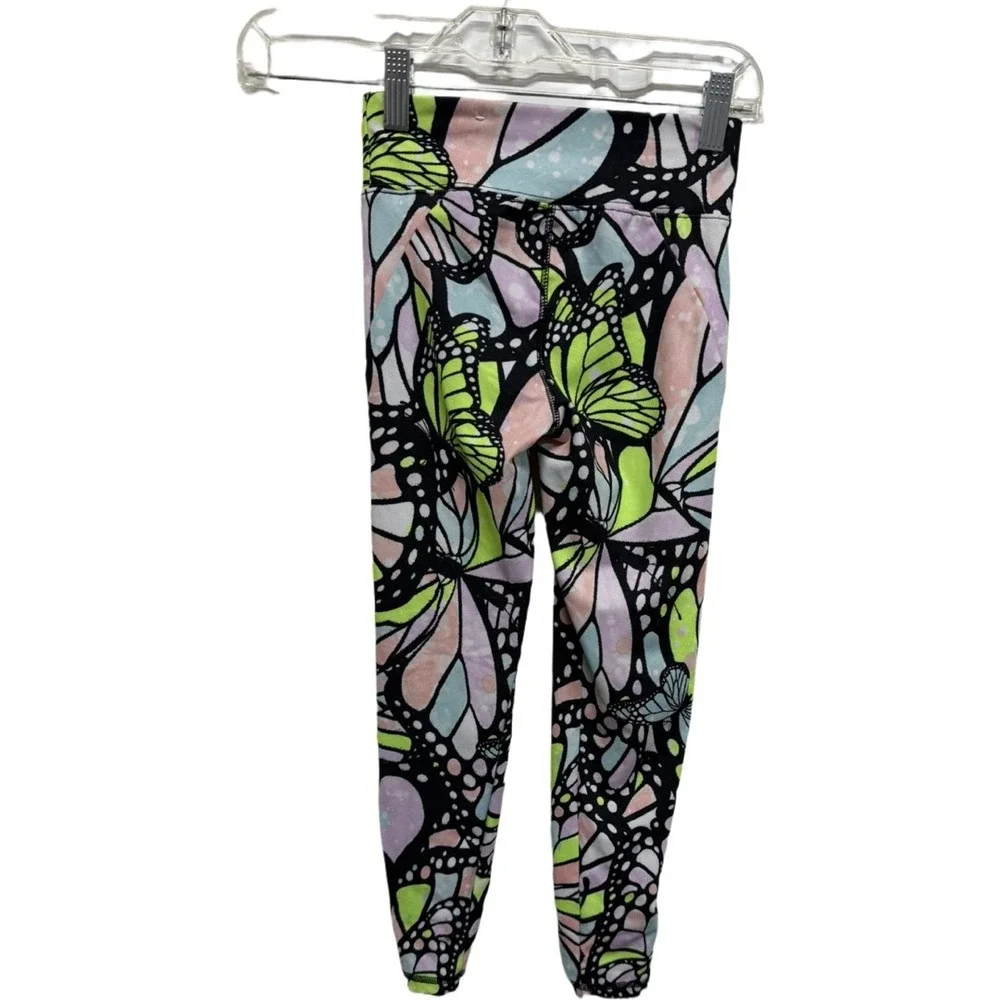 Justice Girls Butterfly Print Leggings Size S Colorful Stretch Athleisure Yoga